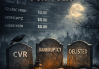 Brokerage account showing zero value worthless stocks and CUSIPs representing “zombie” investments