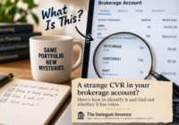 Brokerage account showing mysterious CVR positions with zero market value, highlighted by a magnifying glass.